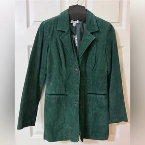 Classic Green Suede Blazer Jacket - Women's XXS